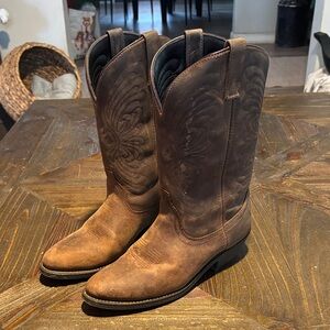 Elegant Brown Leather Heeled Boots for Women